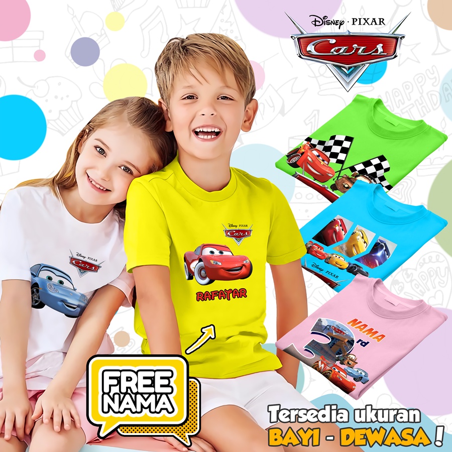 [FREE NAMA!!] Baju Kaos COUPLE  ANAK DAN DEWASA CARS BANYAK MOTIF