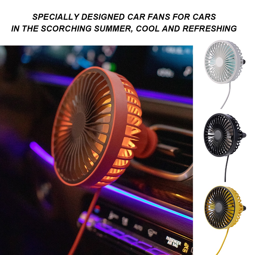 [huite]Car Fan USB Electric Adjustable Car Fan 360° Rotating Non-slip Air Conditioning Outlet Cooler