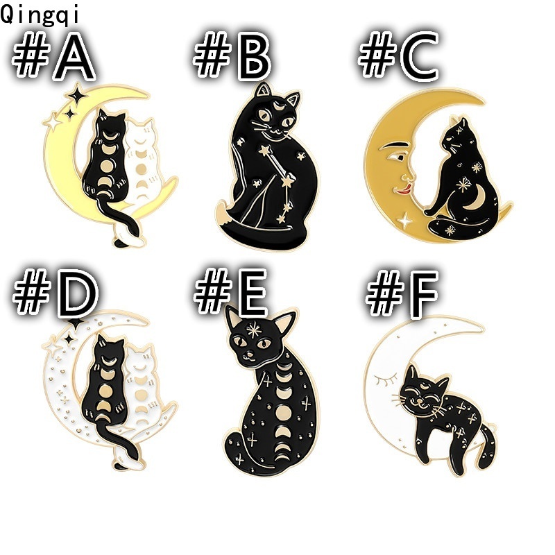 Bros Pin Enamel Desain Kartun Kucing Hitam Kucing Bulan Untuk Hadiah