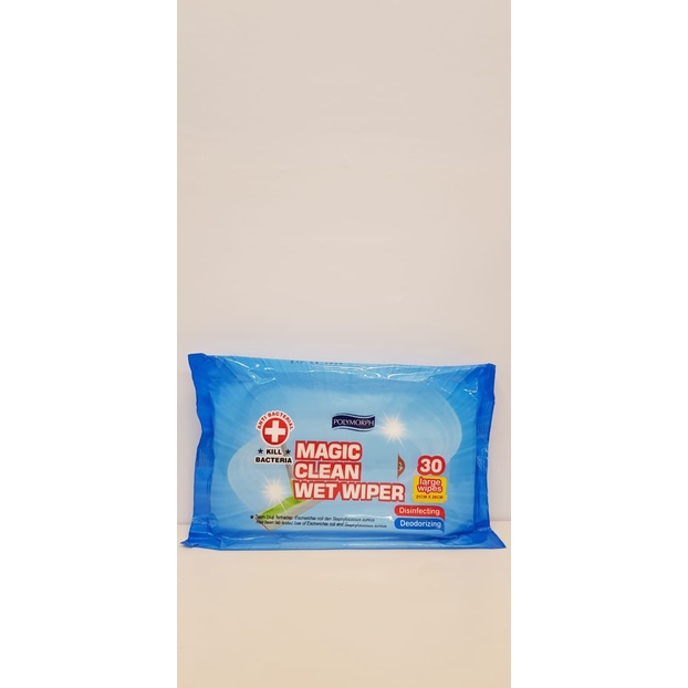 Promo POLYMORPH MAGIC CLEAN WET WIPER 30s 21cm x 26cm ANTI BACTERIAL Limited
