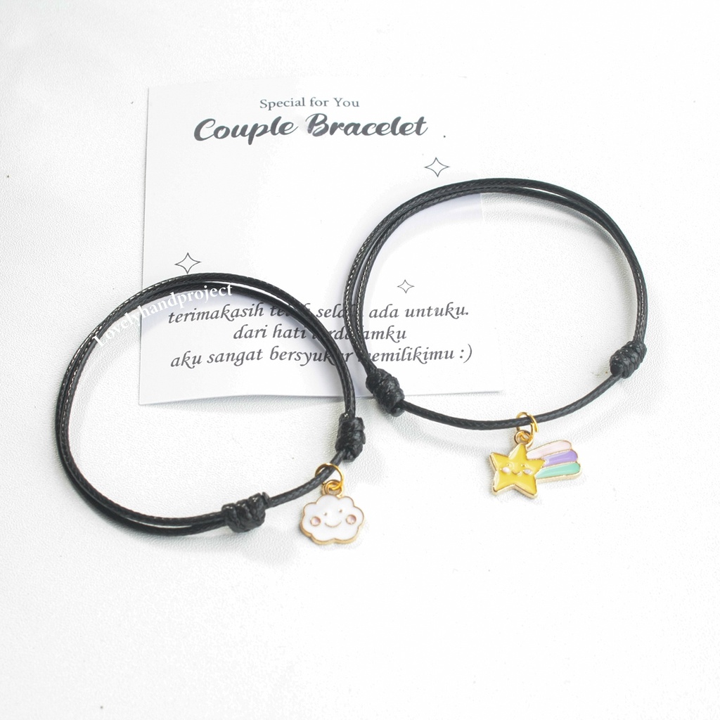 Gelang Tali Couple Liontin Awan Bintang Jatuh Rainbow Pelangi lucu Tali Korea dan Satin Couple Bracelet Cute Charm