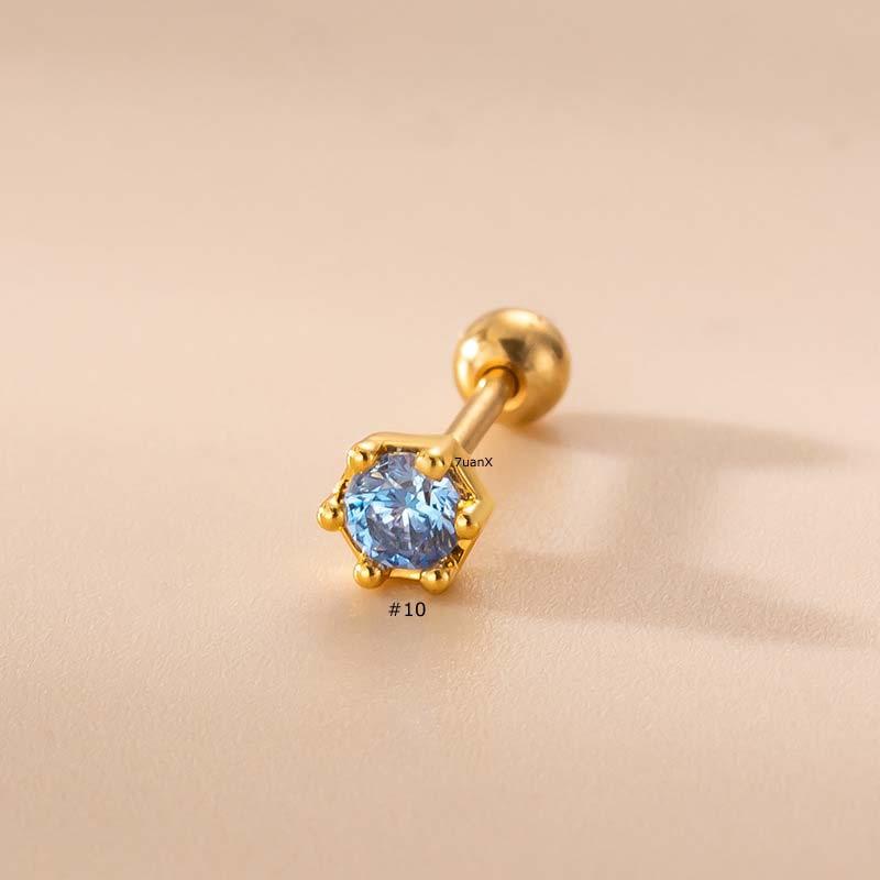 1pc Anting Tusuk Stainless Steel Hias Zircon Biru 20Gauge Untuk Wanita