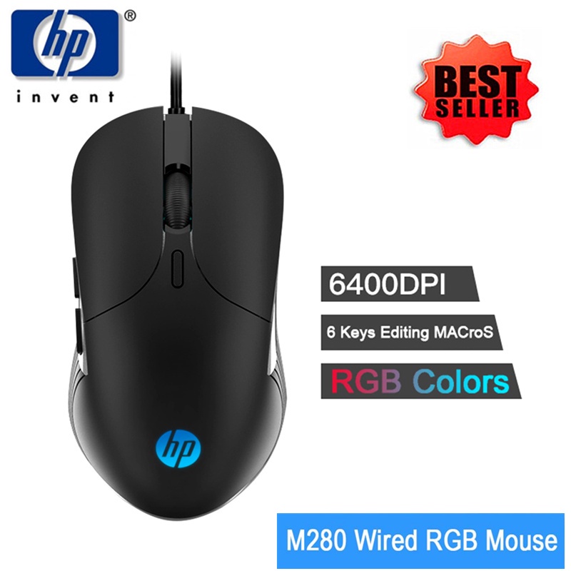 Hp M280 Mouse Gaming Kabel 6400 dpi Dengan LED RGB Untuk PC