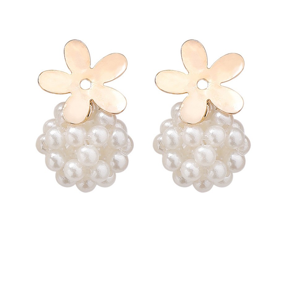 LRC Anting Tusuk Fashion Gold 925 Silver Needle Flower Pearl Ball Stud Earrings F4616x