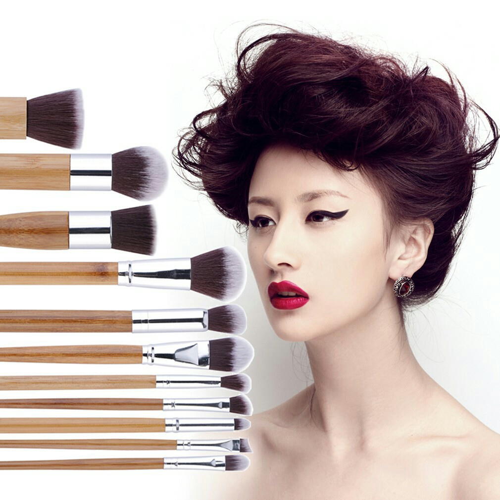 VC Kabuki Bamboo Kuas Set Makeup Pouch 11 Pcs (COD)