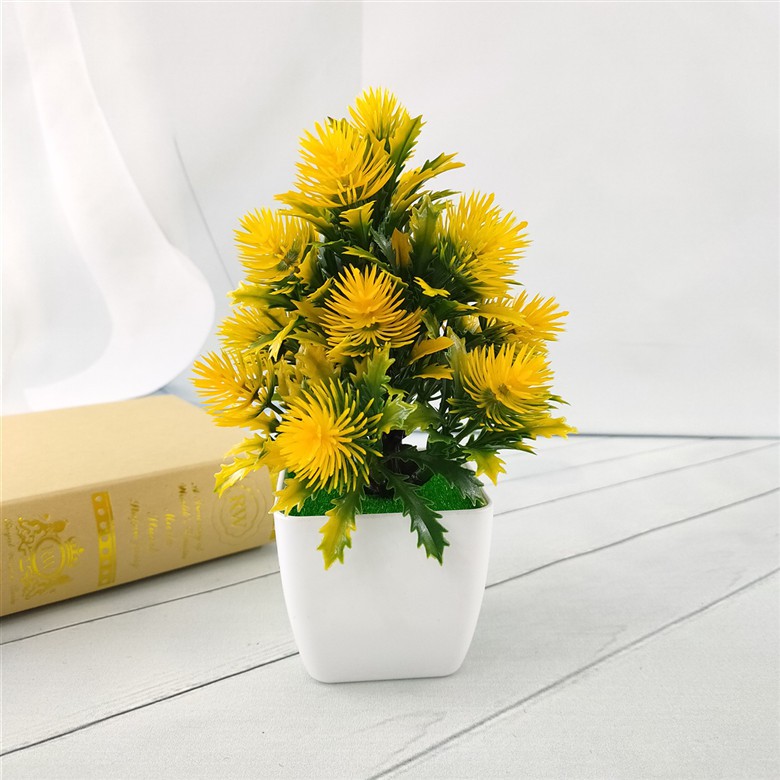 Pinus Rumput Bunga Plastik Pot Tanaman Simulasi Tanaman Hijau Kecil Pot-Kuning
