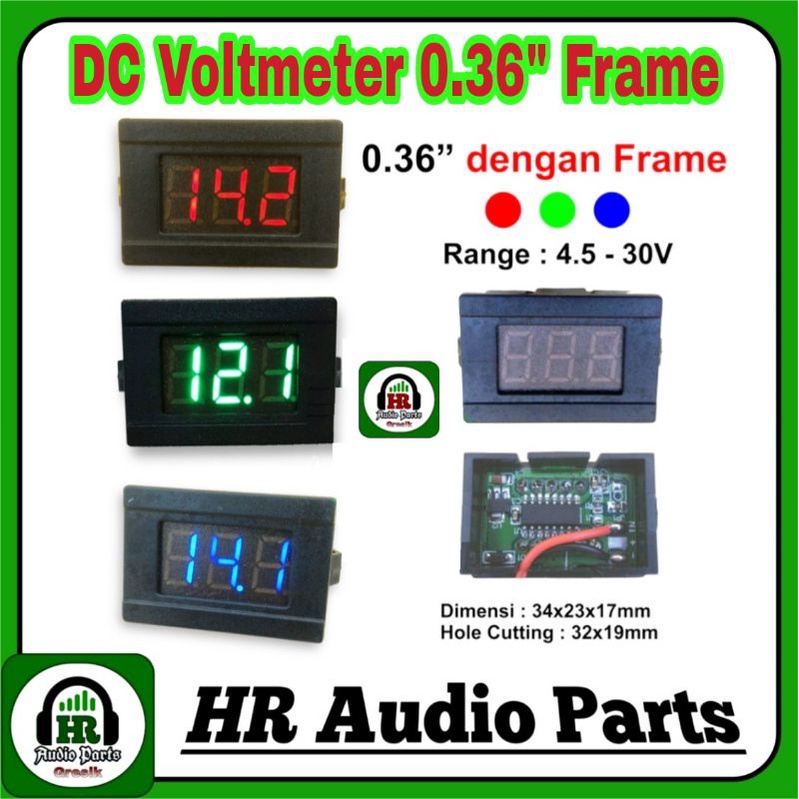 Voltmeter Digital Mini 0.36&quot; Dengan Frame Volt Meter DC 4.8V-30V 2 Kabel 3 Digit 2 Jalur