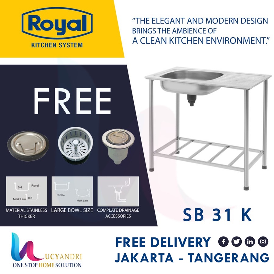 KITCHEN SINK ROYAL SB 31 K MEJA BAK CUCI PIRING PORTABLE - Kaki Siku