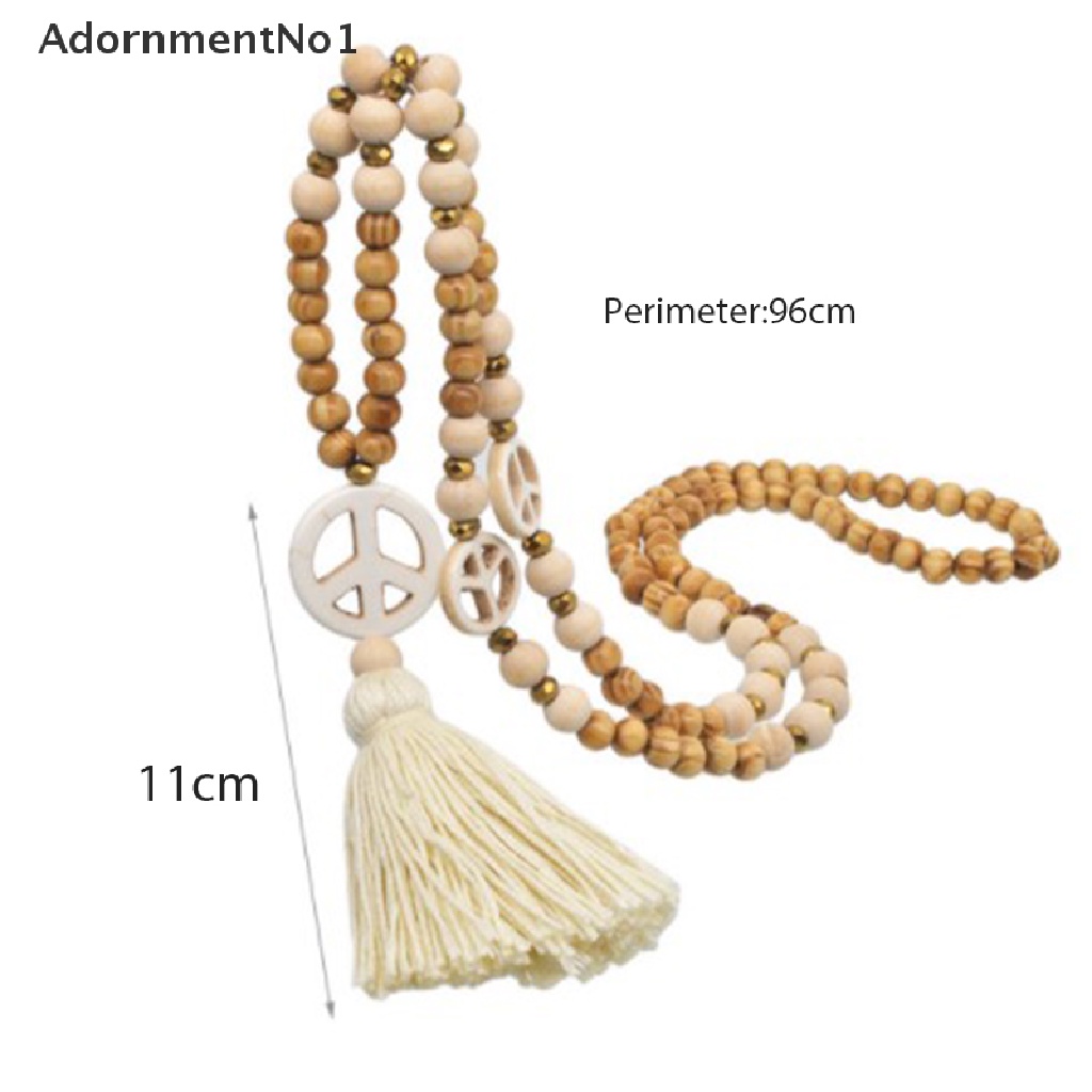 (AdornmentNo1) Kalung Rantai Manik Kayu Pendan Simbol Perdamaian Gaya Boho Untuk Wanita