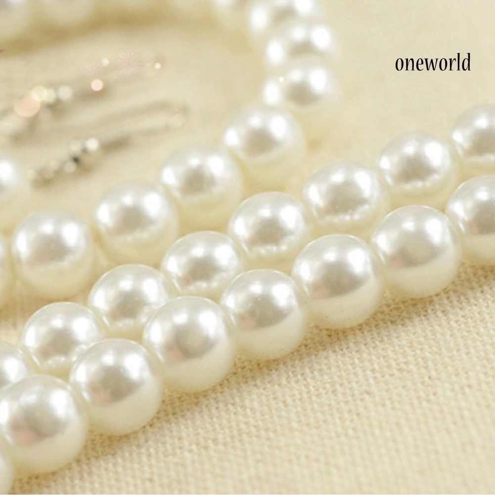 OW@ Elegant Women Faux Pearl Beads Necklace Bracelet Hook Earrings Party Jewelry Set