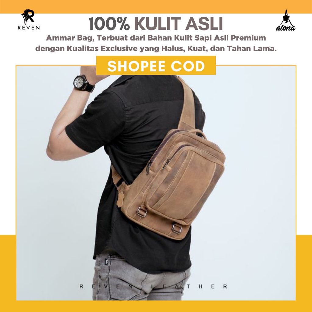 tas selempang waistbag slingbag ammar series kulit sapi asli original sling bag fashion pria cowok