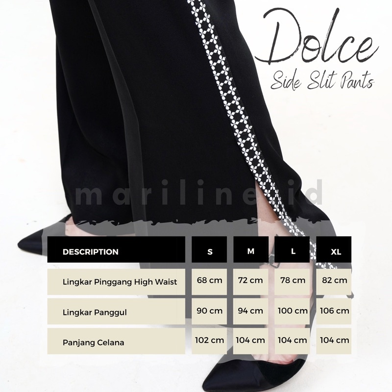 MARILINE DOLCE Side Slit Pants - Celana Panjang Belahan Samping Hitami