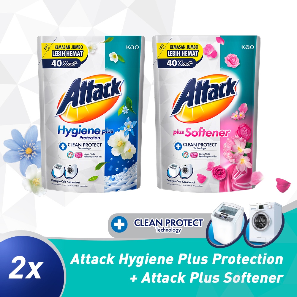 Attack Laundry Package Mix Deterjen Cair Anti Bau 1200 mL (Set isi 2)