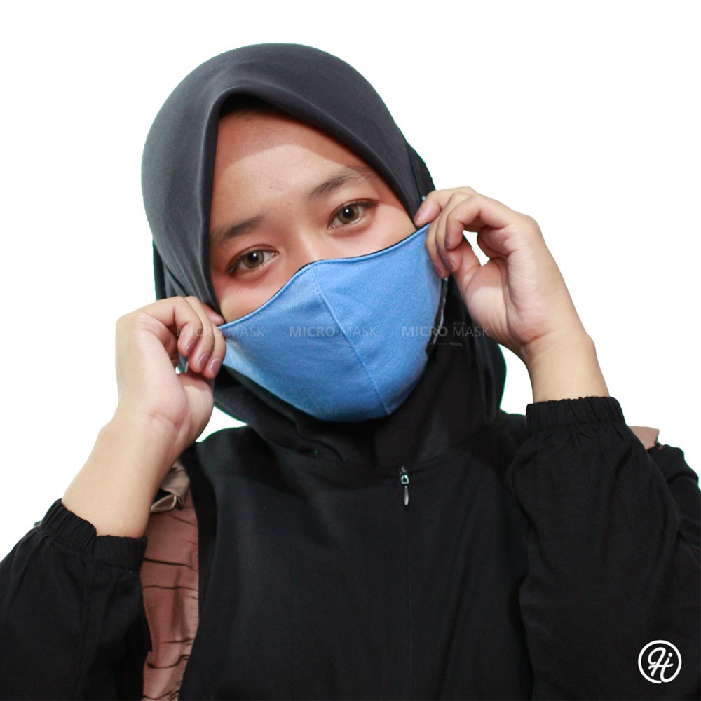 Masker Kain Headloop Pria Wanita Cowok Cewek Hijab Friendly Tali Karet Elastis Hitam Keren Hijacket-BIRU LANGIT