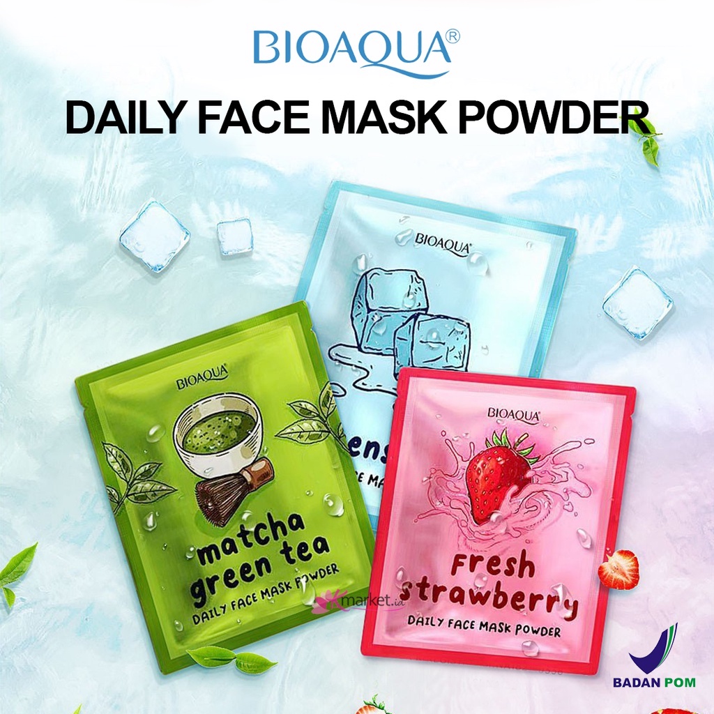 BIOAQUA Daily Face Mask Powder [ Matcha Green Tea | Ice Sensation|Strawberry ] 20GR