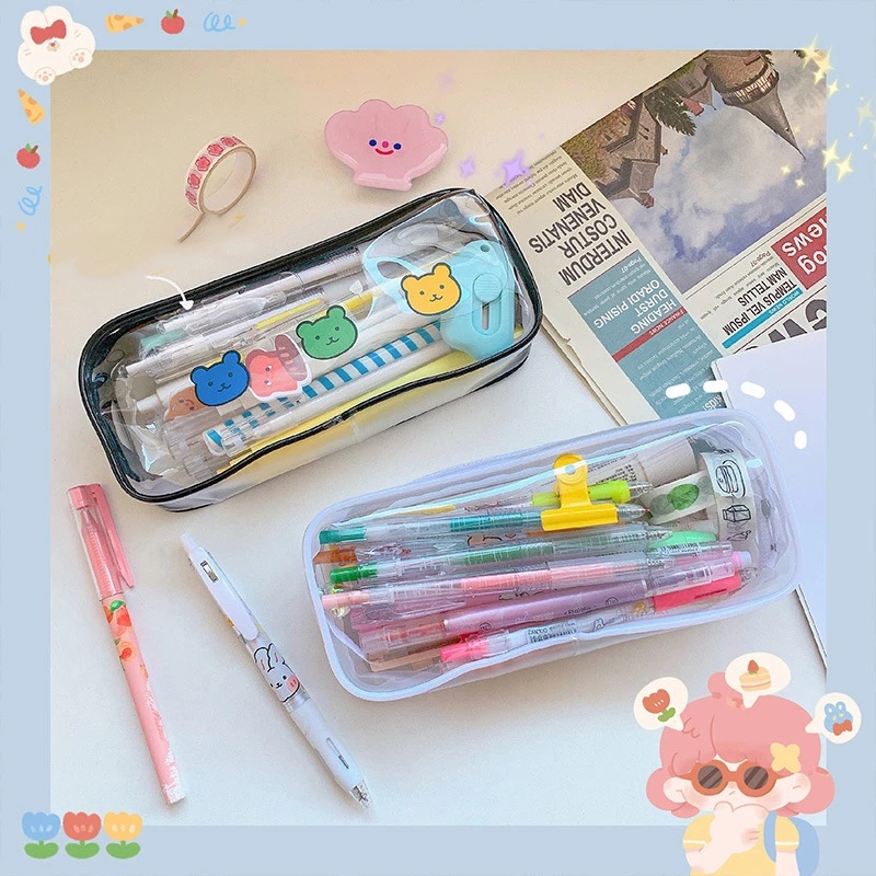 [1Pcs PVC  High Quality Multifunction Clear Storage Bag] [ Zipper Lock Large Capacity Pencil Case]