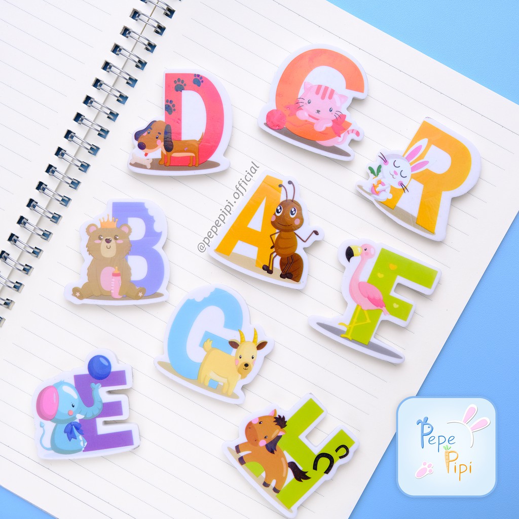 Penghapus 2D Huruf Animal Datar Eraser Alphabet Setip Stip Karet Hapusan Pensil