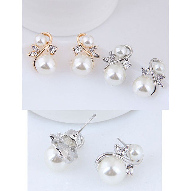 LRC Anting Tusuk Elegant Color Pearls Decorated S Shape Earrings A5466X