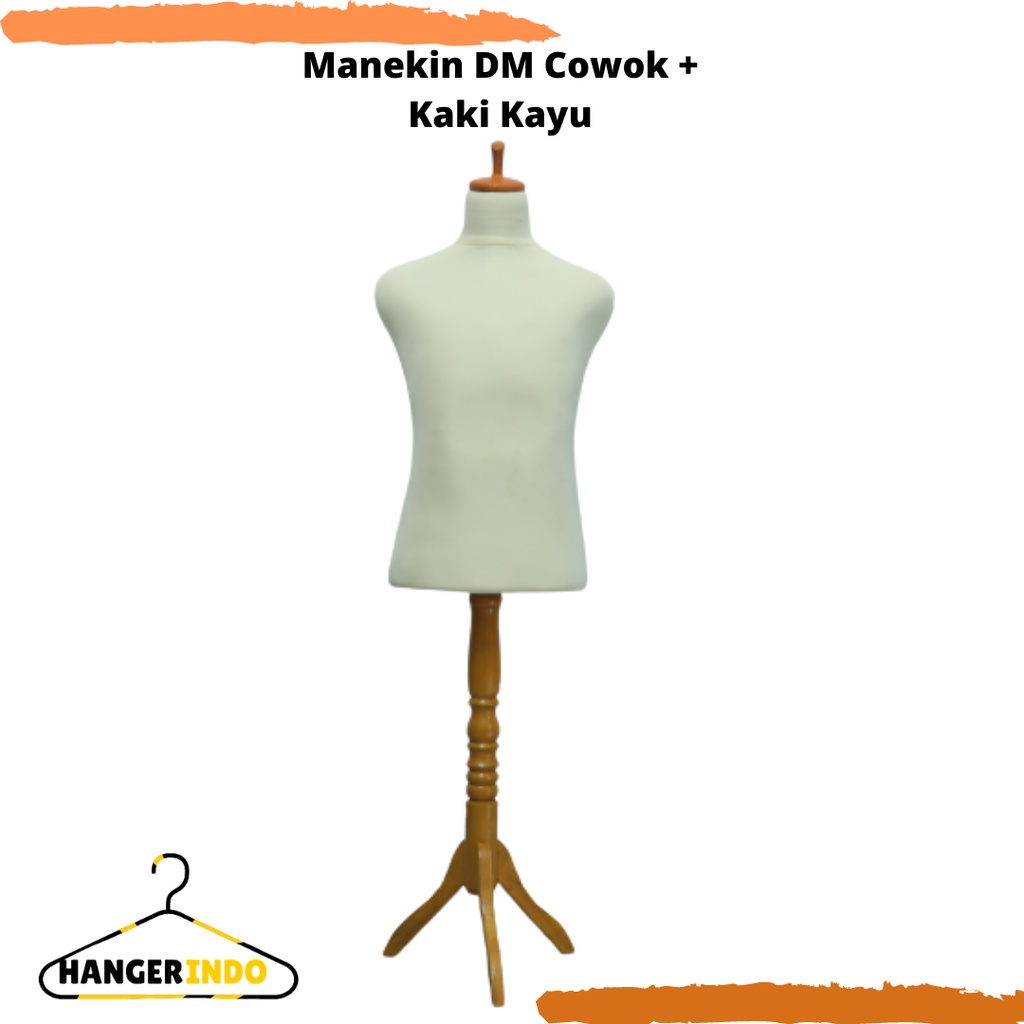 Manekin Pria Lapis Kain Krem Kaki Kayu | Manekin DM Cowok | Patung Baju Pria