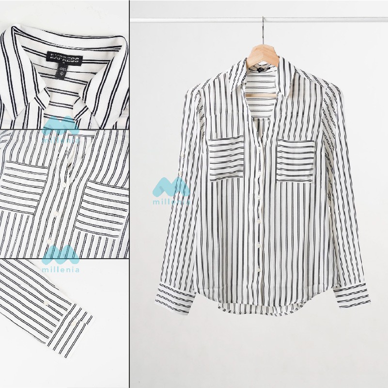 Kemeja Wanita- Portofino Vneck Double Pocket [CG-EXS 06]-CG-EXS 06 BLACK WHIT