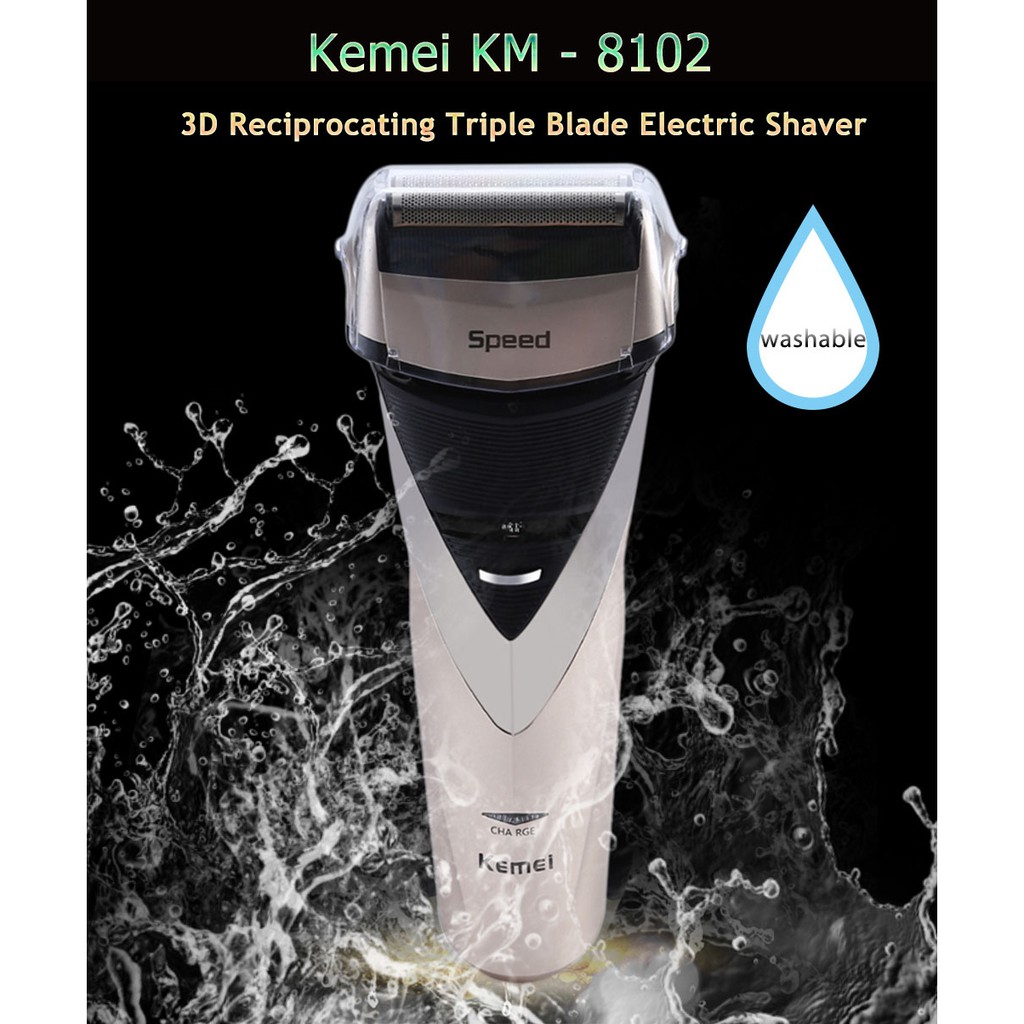 Kemei KM-8102 3D Reciprocating Triple Blade Electric Shaver Waterproof Full Washable Rechargeable