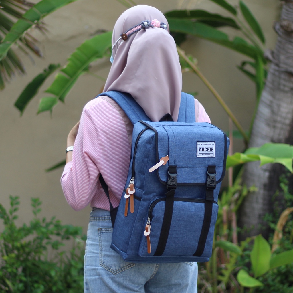 Tas Kuliah Wanita Ransel Wanita Tas Ransel Tas Sekolah Archie Biru Backpack Laptop Tas Ransel Cewek Stylish