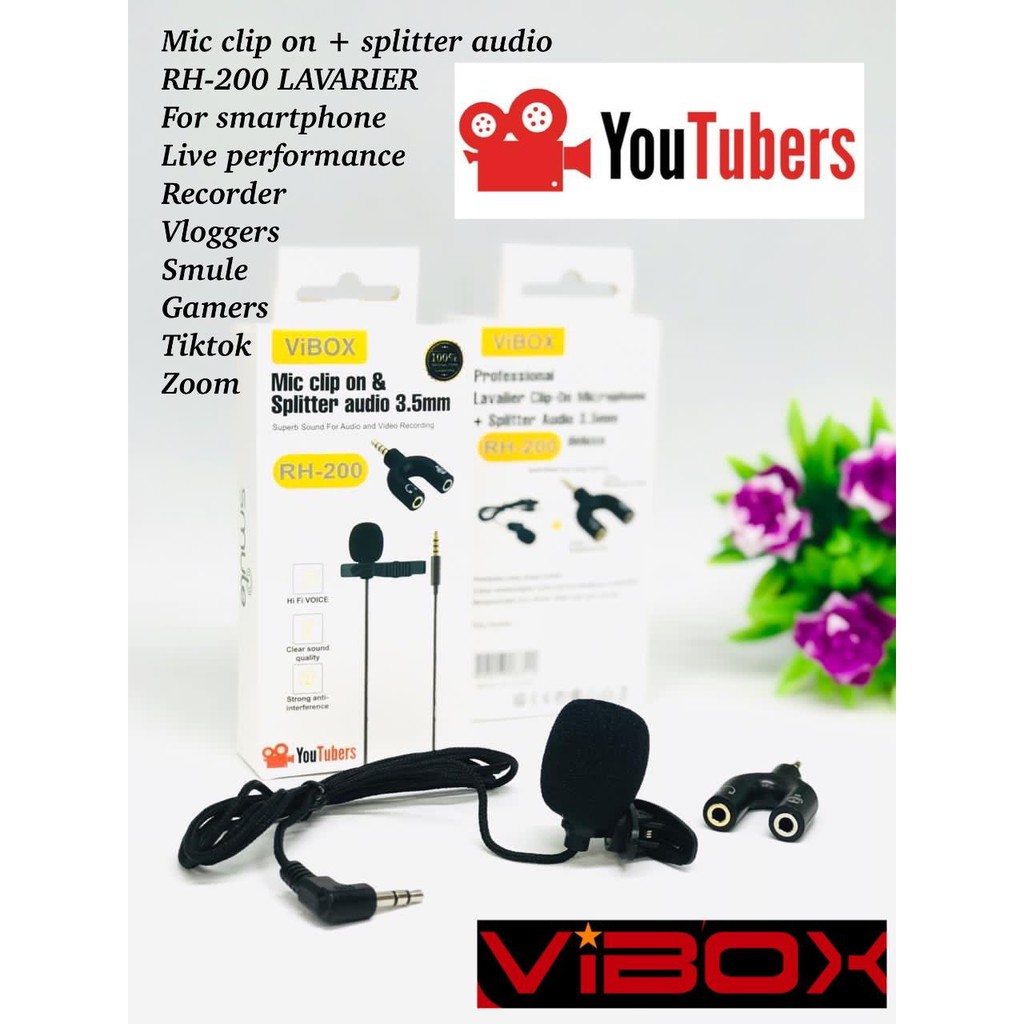 VIBOX RH200 MIC CLIP ON PLUS SPLITTER U YOUTUBERS LAVARIER AUDIO RECORDING