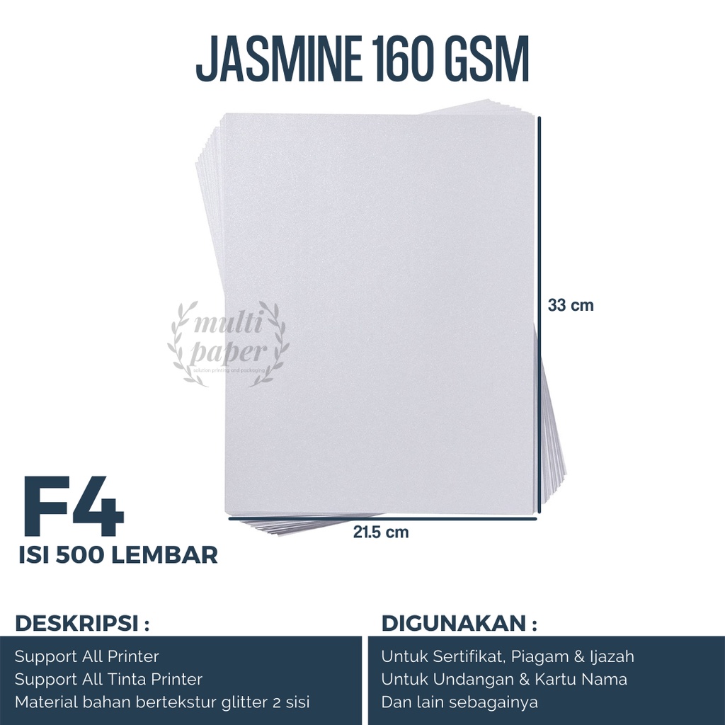 

Kertas Jasmine F4 isi 500 lembar / Undangan Jasmine Glitter F4 / Kertas Fancy Paper