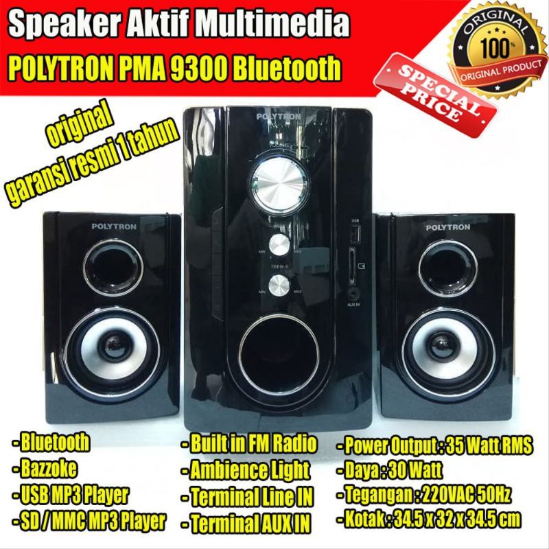 SPEAKER POLYTRON PMA 9300 BLUETOOTH USB RADIO GARANSI RESMI