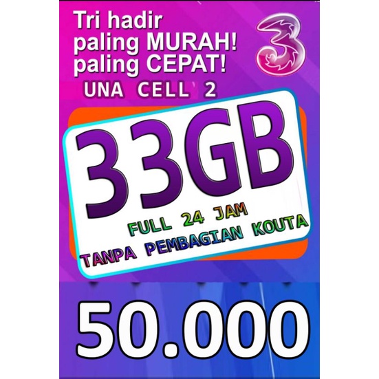 kartu paket tri 33gb full kuota