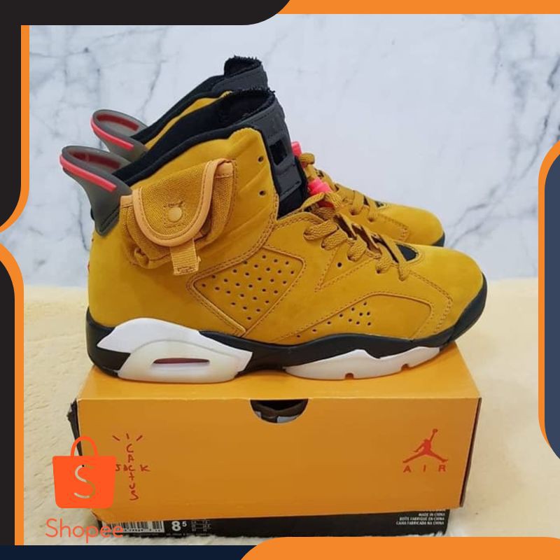 SEPATU SPORT MURAH SEPATU NIKE AIR JORDAN RETRO 6 X TRAVIS SCOTT YELLOW TREND 444