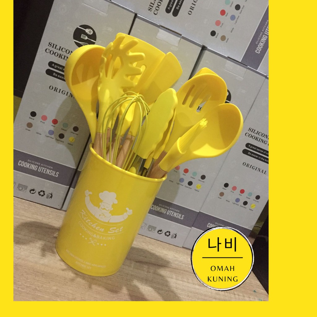 SPATULA SILICONE UTENSIL SUTIL SET 12 READY STOCK WARNA KUNING SIAP KIRIM FREE BUBBLE WRAP 1 LAPIS O