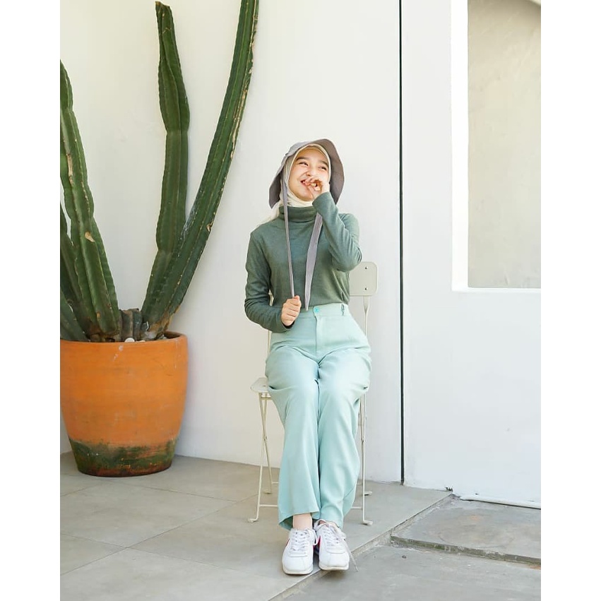 ZEVA PANTS Kulot Rayon Twill Jumbo / Kulot Rayon Premium / High Waist Saku Pinggir Aktif / Bawahan Celana Kulot Fashion Wanita Muslim-8