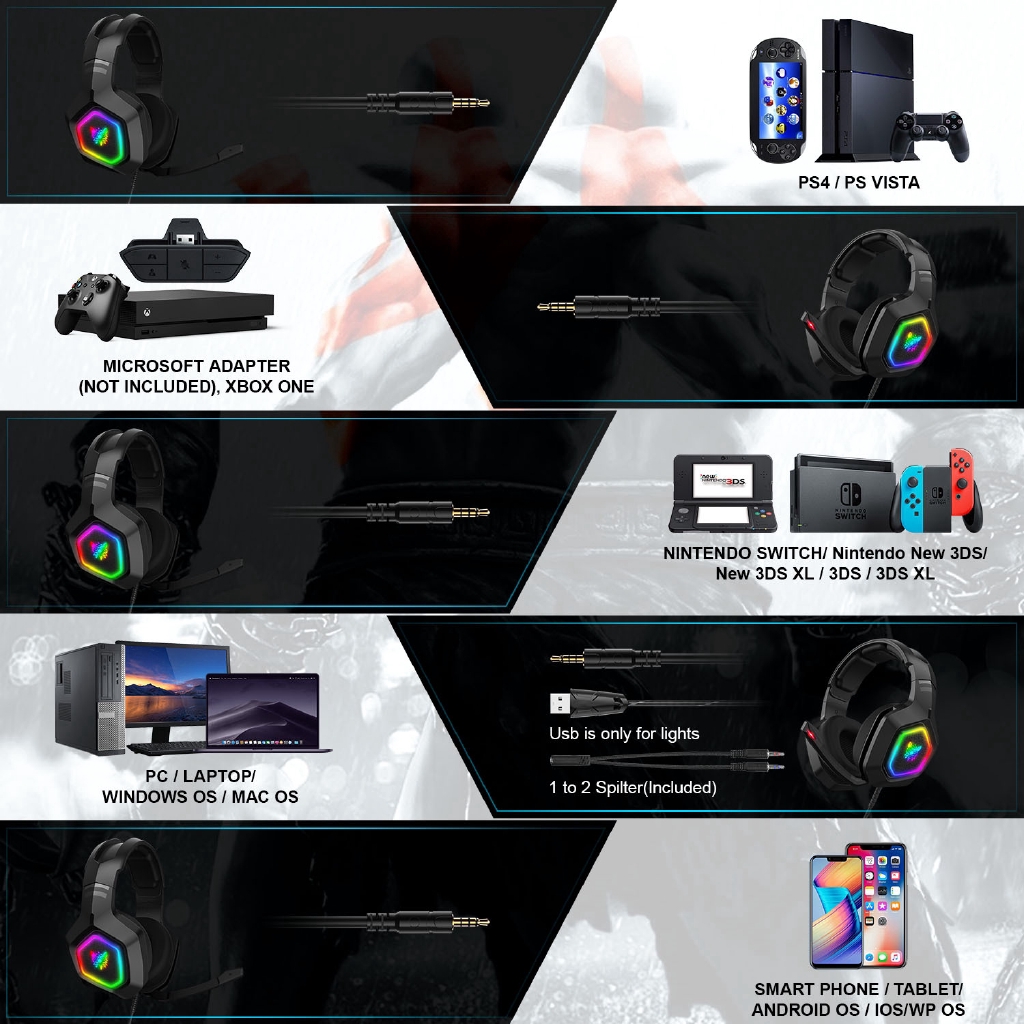 Onikuma K10 Headset Gaming Kabel RGB Dengan Mic Untuk Komputer PS4 XBOX