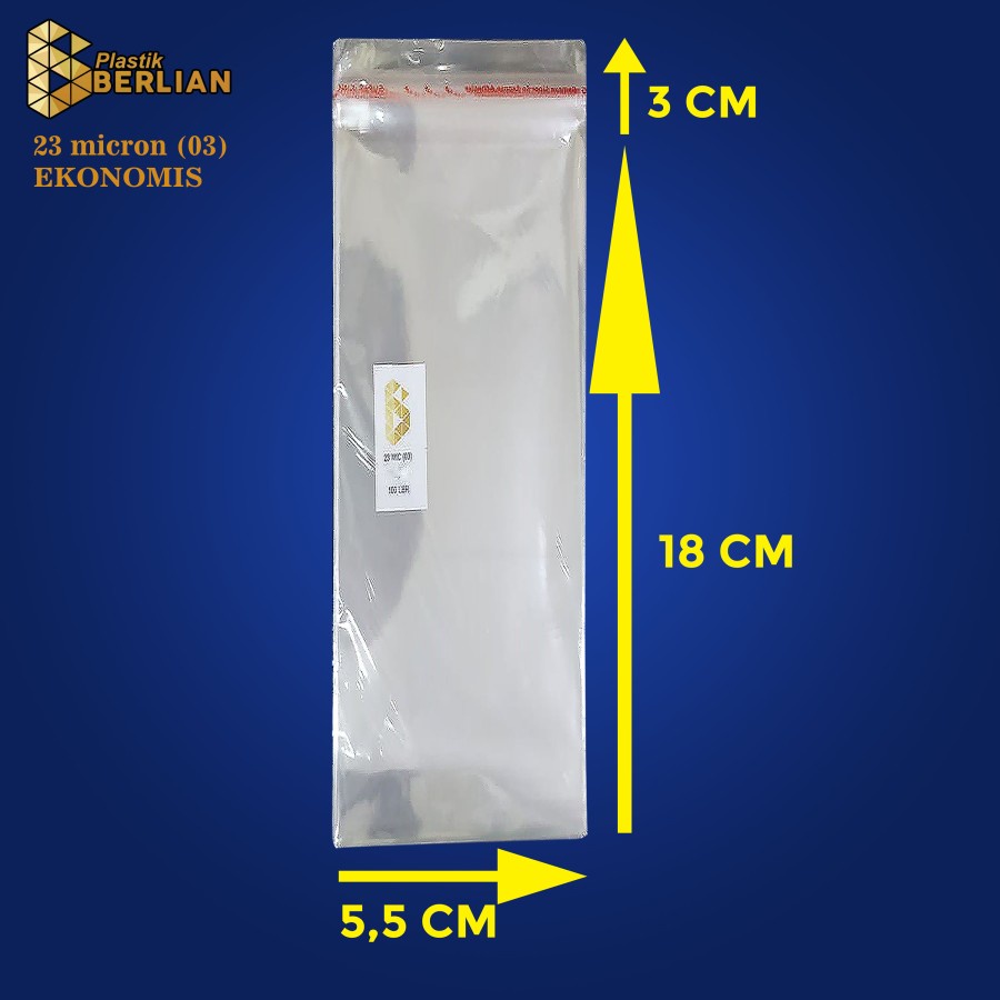 

5,5 x 18 cm Plastik OPP EKONOMIS 23micron (100 lbr) (lem/seal)