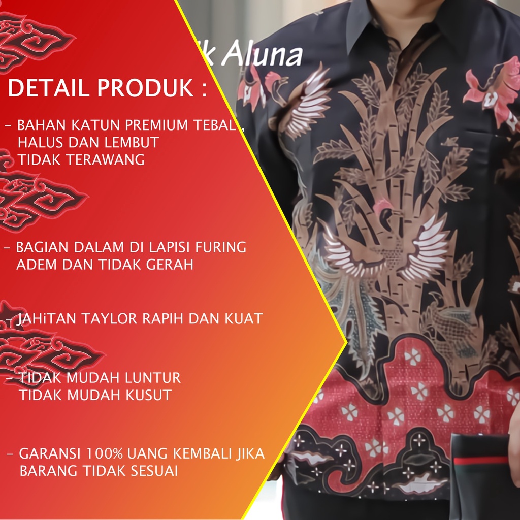 KEMEJA BATIK PRIA PREMIUM LENGAN PANJANG REGULAR BATIK ALUNA PCW 021