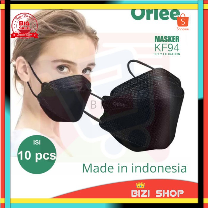Masker KF94 KF 94 Orlee 4ply earloop Biru Blue Embos Kemenkes isi 10