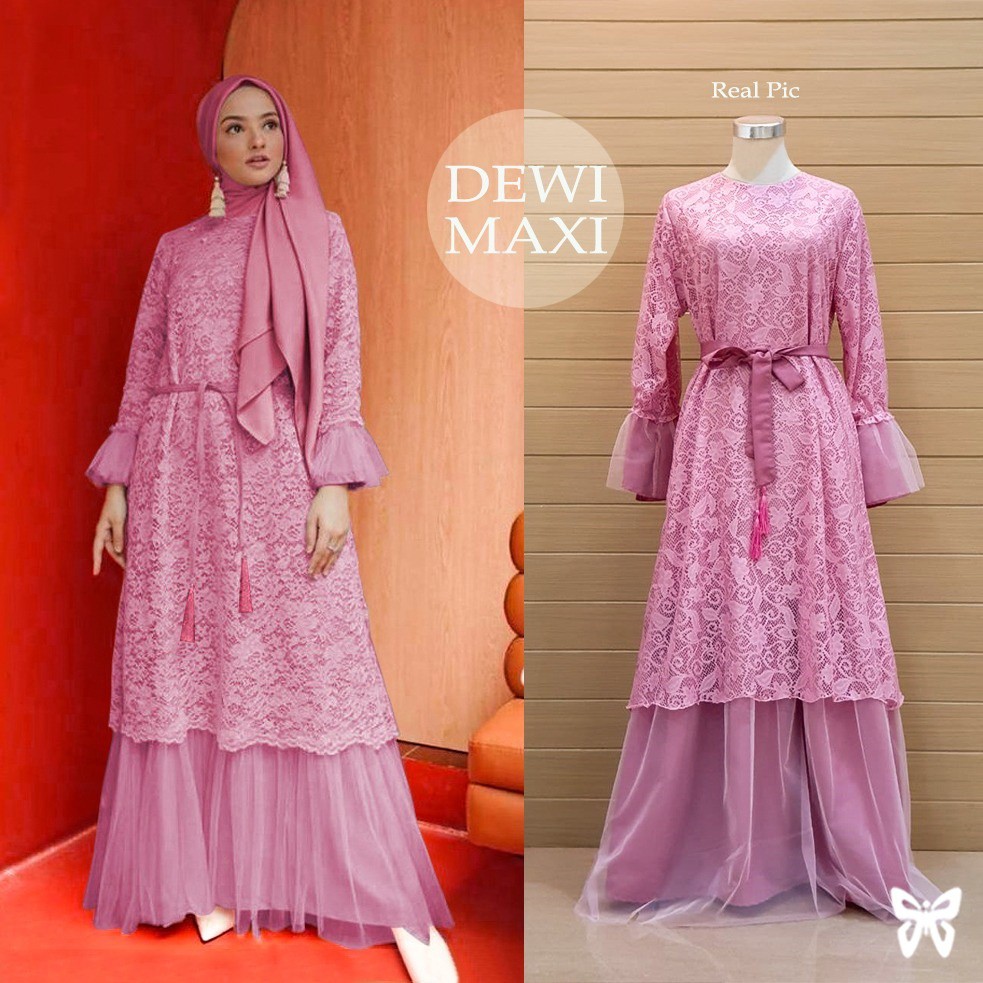 HOPYLOVY - Gamis Maxi Dress Brukat Dewi lapis Furing