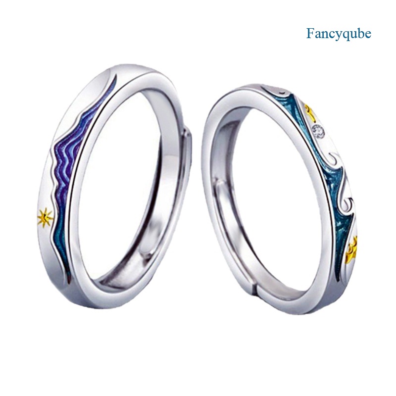 Fancyqube Cincin Adjustable Desain Gunung Laut Bahan S925 Silver Plated Untuk Pasangan