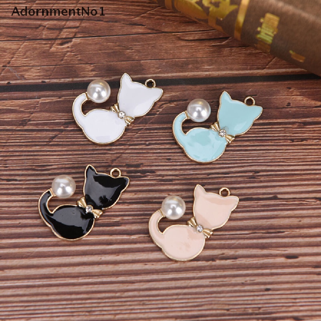 [AdornmentNo1] 10Pcs/Set Enamel Pearl Tail Cat Charms Pendants DIY Crafts Jewelry Findings Gift [new]