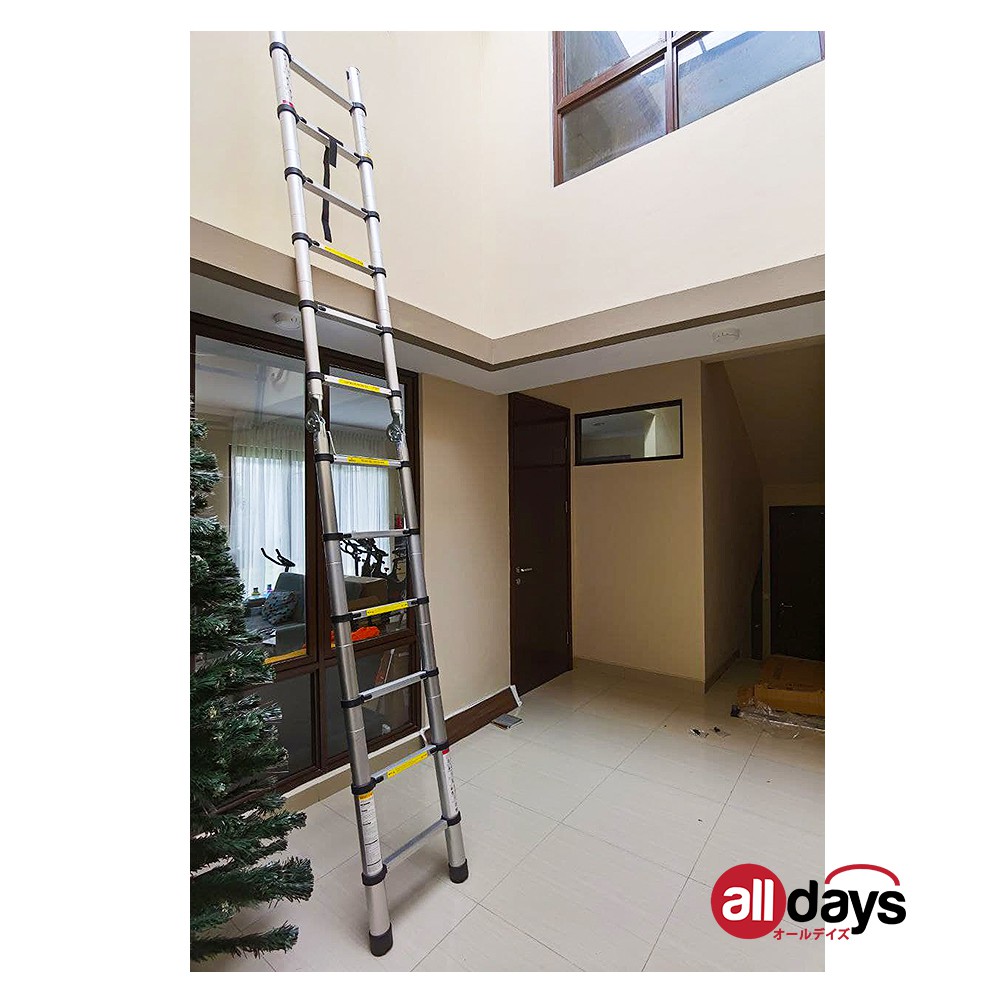 Alldays 2 in 1 Tangga Lipat Teleskopik DOUBLE STRAIGHTABLE 2,2 + 2,2 METER Alumunium Ladder Bahan Kuat, Praktis, Simple