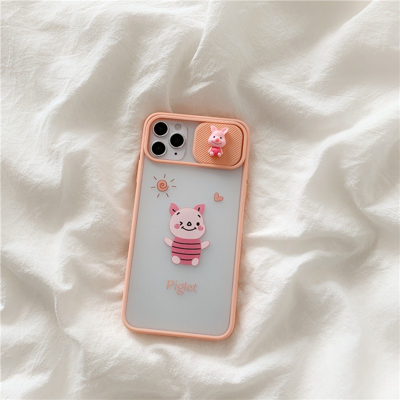 Ponsel Casing Piggy dan Pooh Lensa jendela geser iPhone 12 mini 12pro 12pro max 7 plus iPhone 6splus case iPhone 8plus Max penutup ponsel