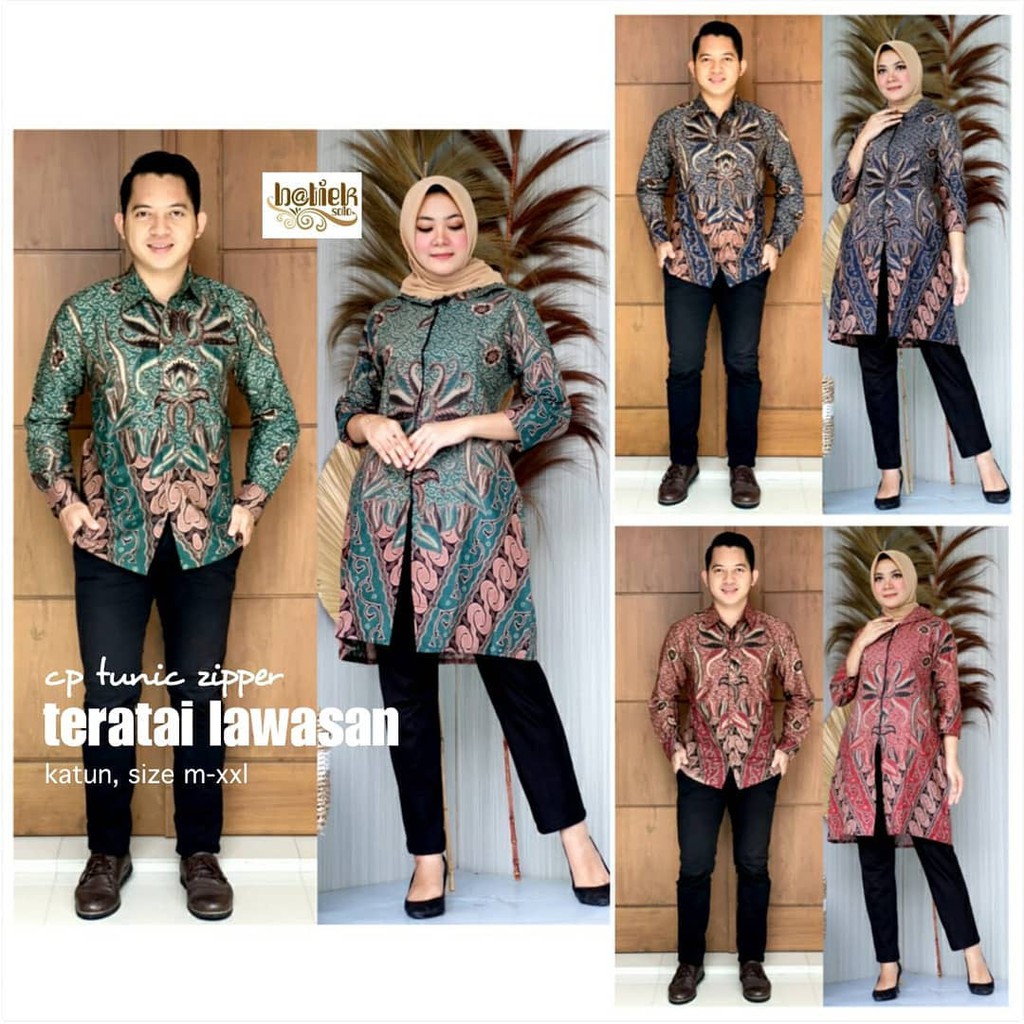 CP TUNIC ZIPPER TERATAI LAWASAN TUNIK BATIK CEWEK TUNIC JUMBO WANITA SERAGAM LD 120 KERJA BUSUI