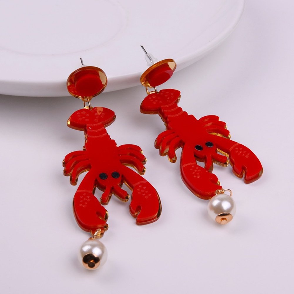 Hu Hu Hu Hu Hu Alat Bantu Pasang Kacamata♡ Anting Tusuk Gantung Statement Bahan Akrilik Desain Lobster / Gurita / Mutiara Imitasi Kreatif Untuk Wanita