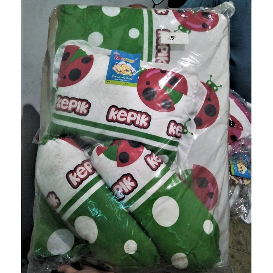 Sinar Mawar Baby 2 Guling 1 bantal 1 Kasur Hijau Bayi Motif Kepik Cewek Cowok Perempuan Laki - laki