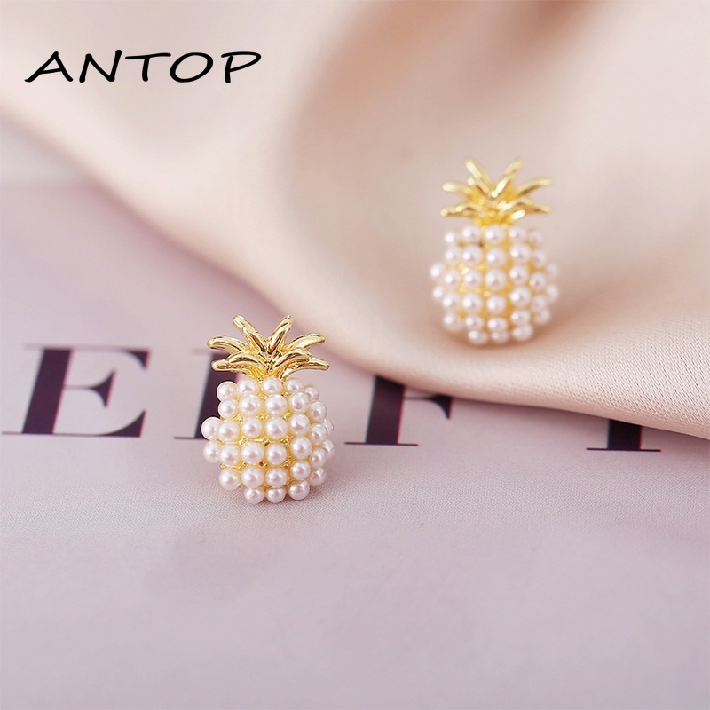 Anting Bentuk Nanas Aksen Mutiara Bahan Alloy Gaya Korea Aksesori busana ANTOP