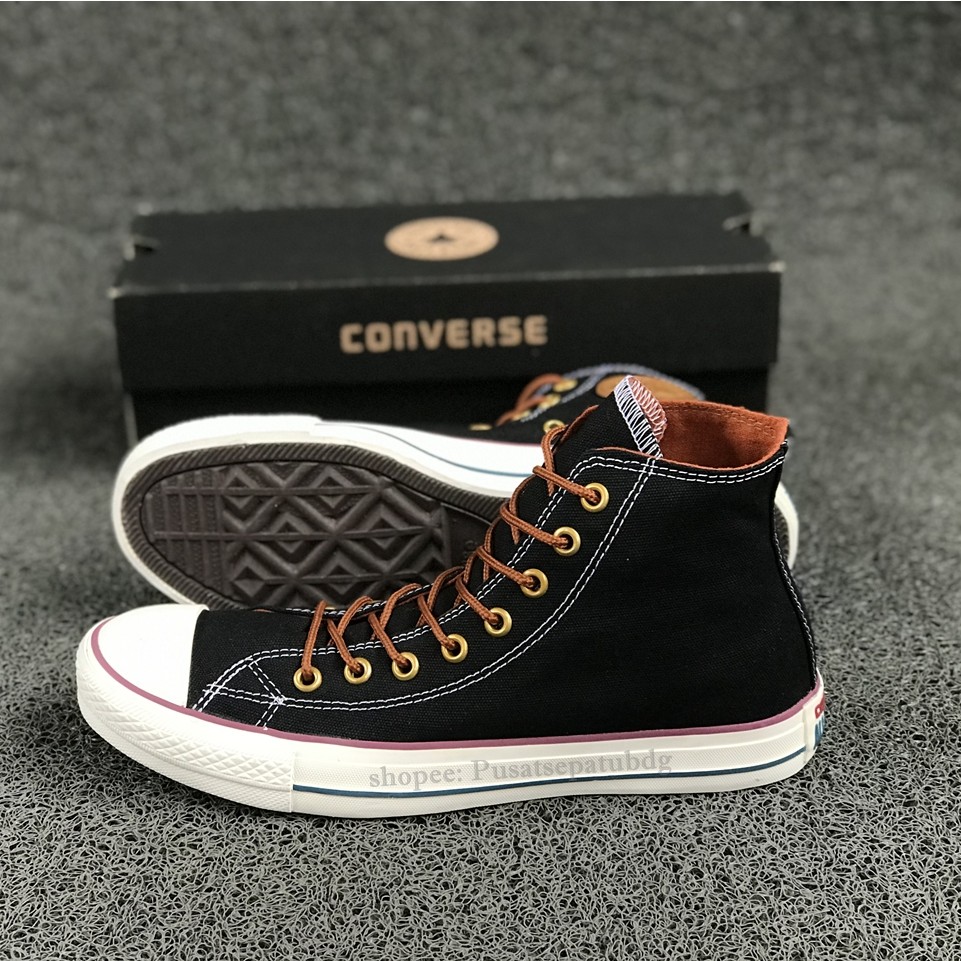 (BAYAR DITEMPAT) Converse Premium Tali Tan High Black White