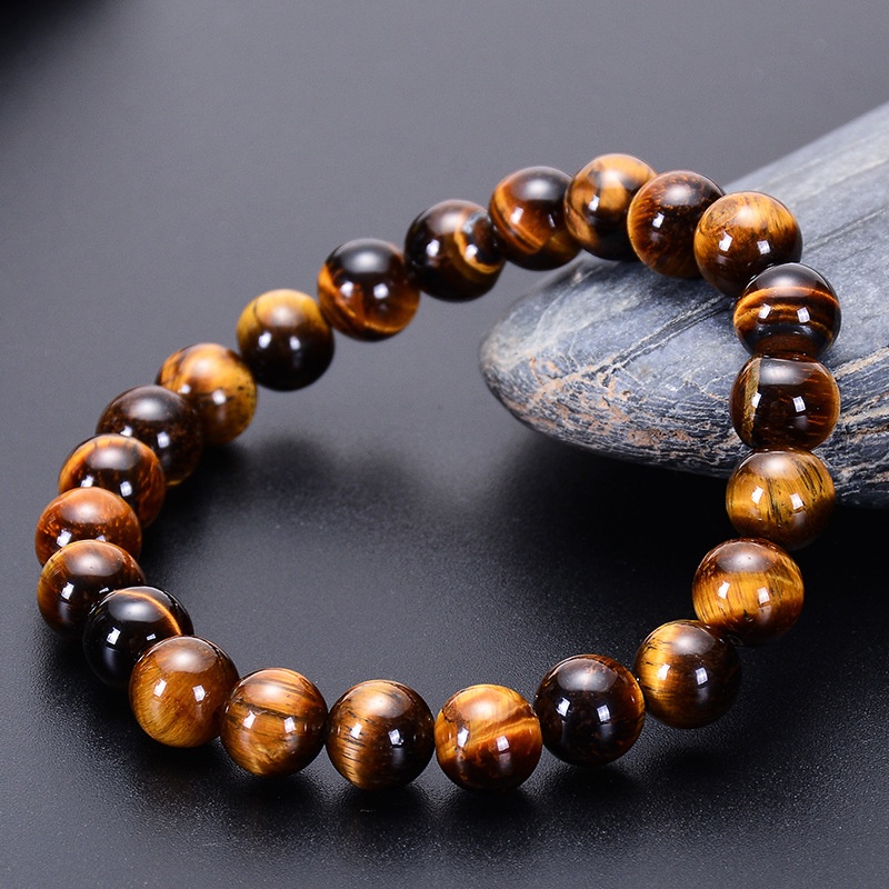 Gelang Manik-Manik Batu Vulkanik Tiger Eye Agate Chakra Healing Reiki Buddha Elastis Adjustable 8mm Untuk Unisex