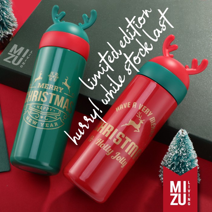 CHRISTMAS REINDEER Thermos Water Bottle Botol Air Minum Termos 300 330ml NATAL Vacuum Flask Tumbler-2