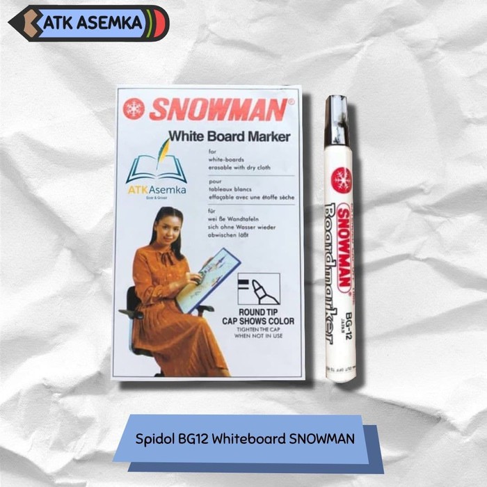 

Spidol BG12 Whiteboard SNOWMAN (Hitam Black) BG-12 Marker Papan Tulis Atk